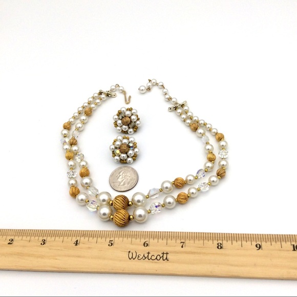 Vintage Jewelry Set Necklace Earrings Faux Pearl - Picture 4 of 6